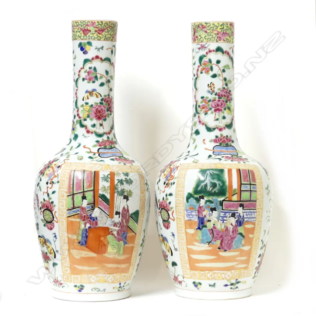 A pair of large Chinese famille rose baluster porcelain vases Image 1++