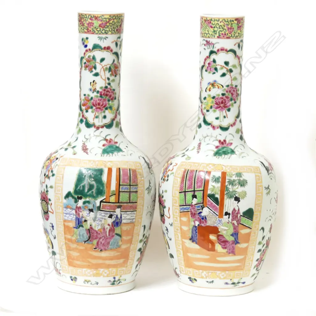 A pair of large Chinese famille rose baluster porcelain vases Image 1++