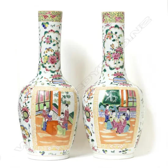 A pair of large Chinese famille rose baluster porcelain vases