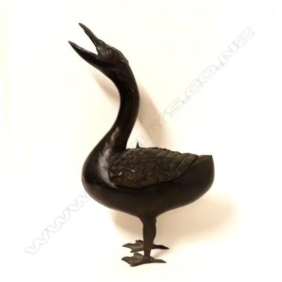 A Chinese bronze standing goose incense burner