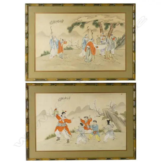 A pair of Chinese polychrome watercolour paintings on silk