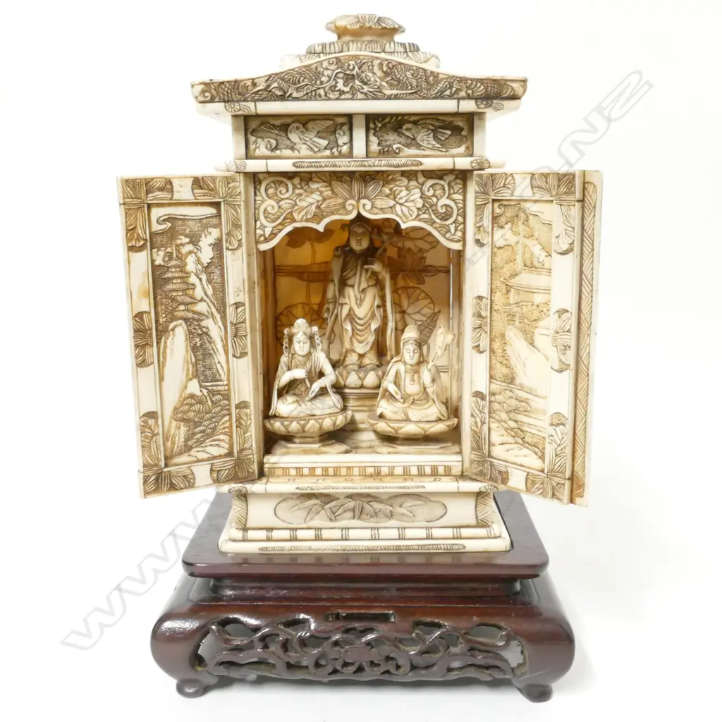 A Japanese Taisho period ivory miniature shrine cabinet (butsudan) Image 1++