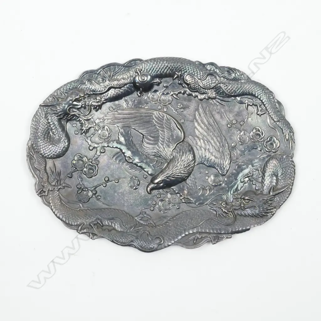 A large good quality Japanese white metal circular charger Image 1++