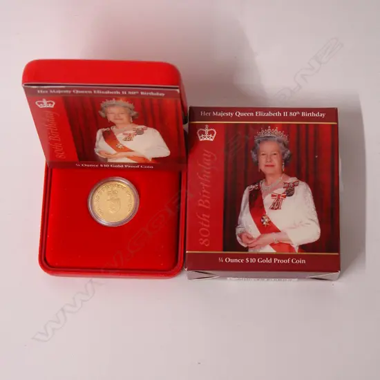 A 2006 N.Z. 'Her Majesty Queen Elizabeth II 80th birthday' $10 gold coin. 7.777gm