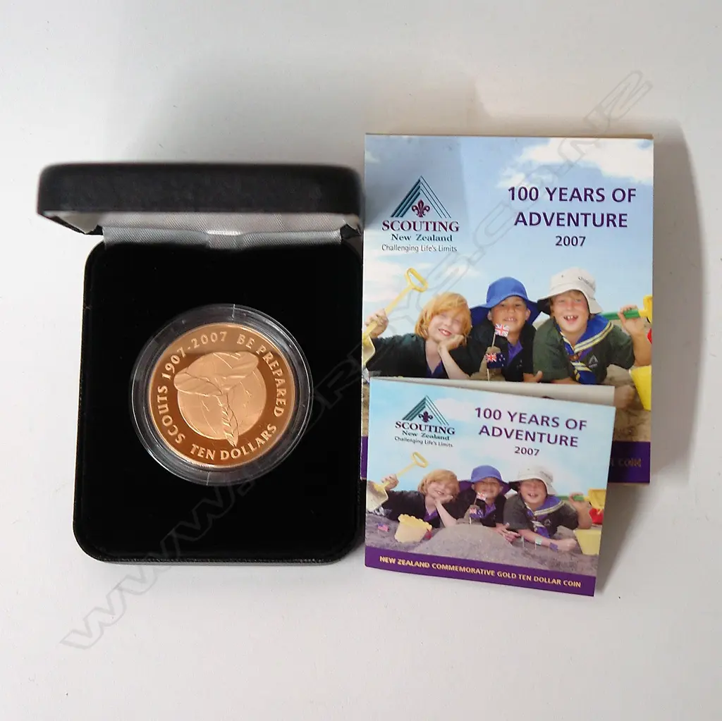 An N.Z. 2007 '100 Years of Adventure' Scouting $10 proof gold coin Image 1++