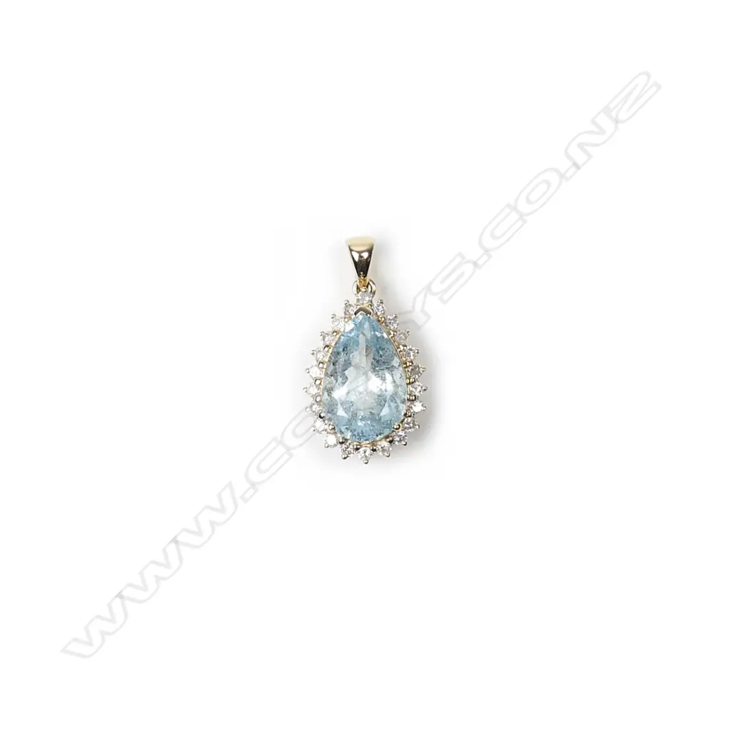 A 14ct. gold aquamarine and diamond pendant Image 1++
