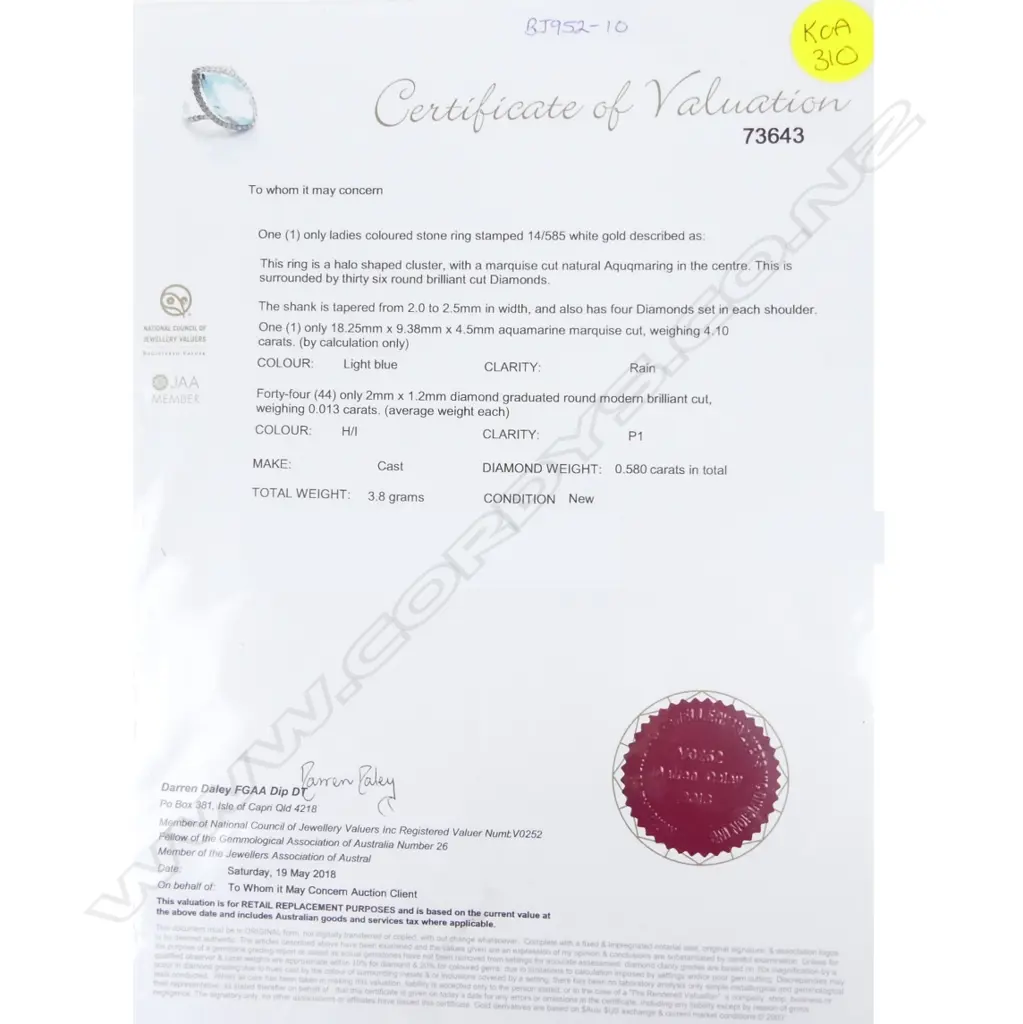 A 14ct. white gold aquamarine and diamond ring Image 1++