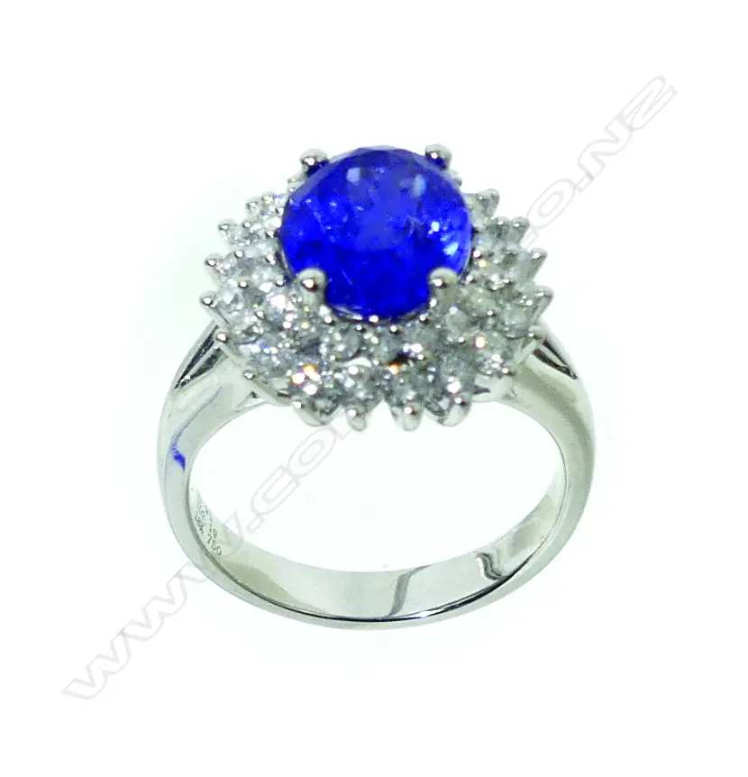 An 18ct. white gold tanzanite and diamond ring Image 1++