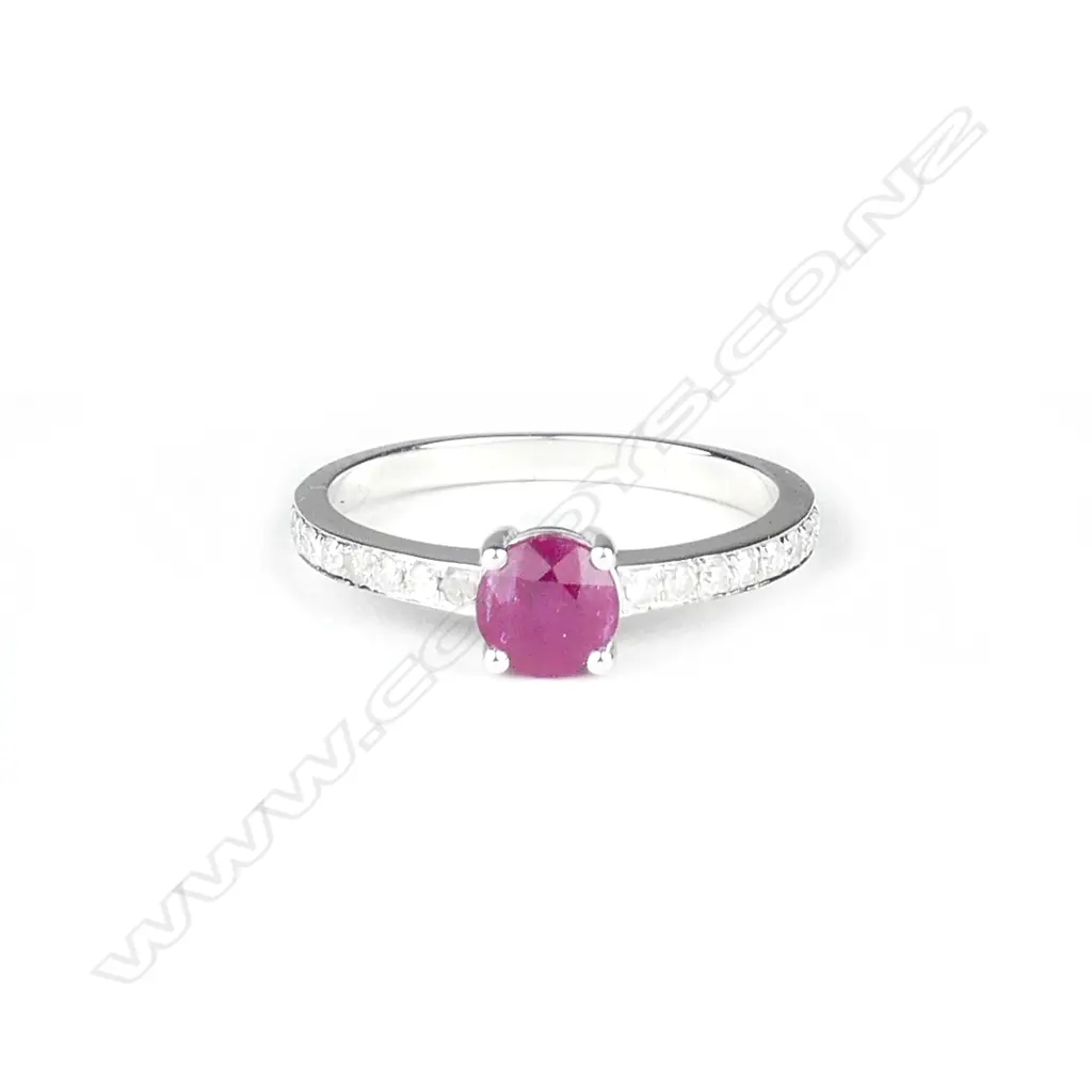 A 14ct. white gold and ruby ring Image 1++
