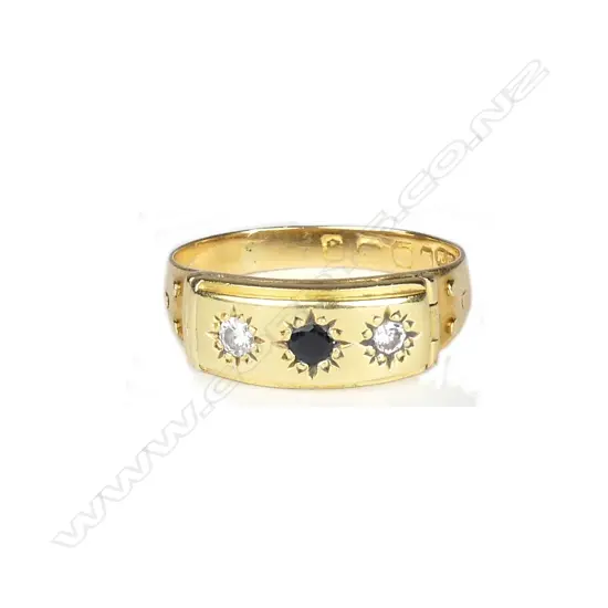 An antique 18ct gold sapphire and diamond mourning ring