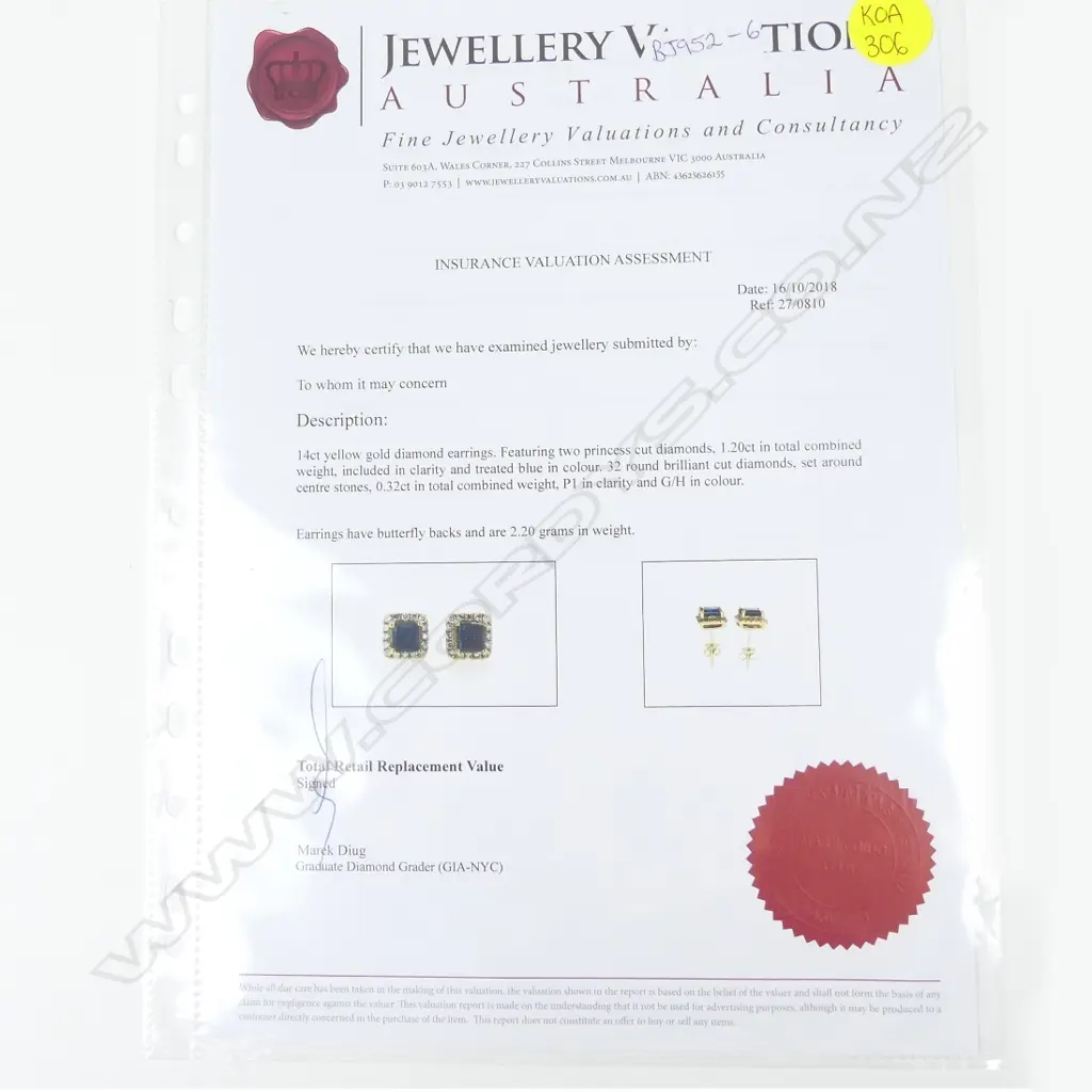 A pair of 14ct. gold and diamond stud earrings Image 1++