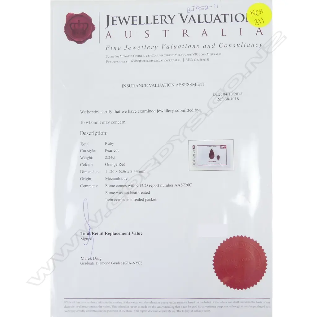 A 2.24ct. pear shape ruby Image 1++