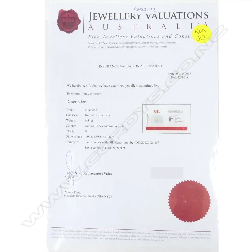 A 0.51ct round brilliant cut fancy yellow diamond Image 1++