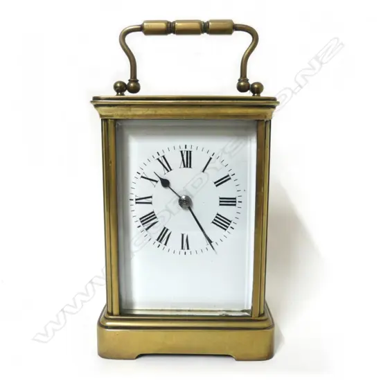 A good late 19thC French glass cased striking carriage clock