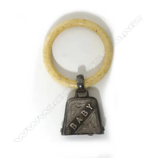 An Edwardian silver and ivory rattle and teething ring