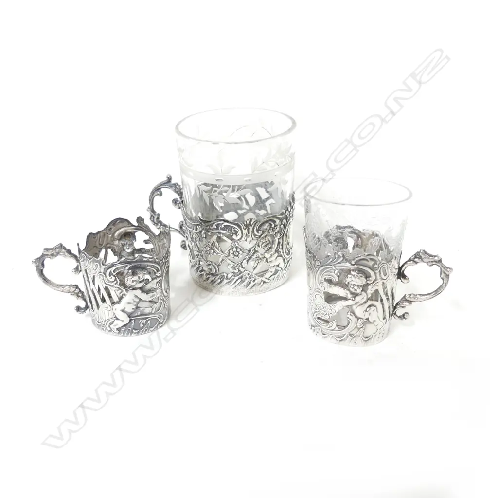 Three Continental .925 silver glass holders Image 1++