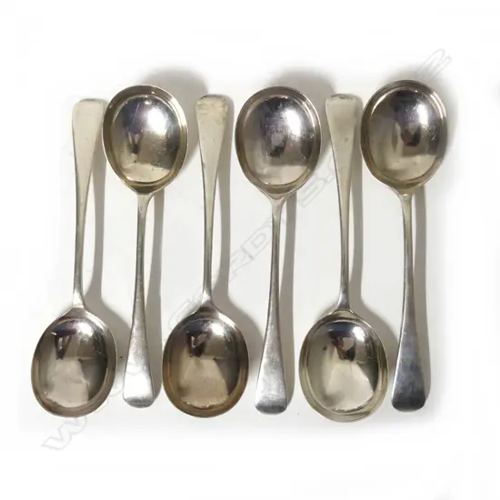Six silver soup spoons