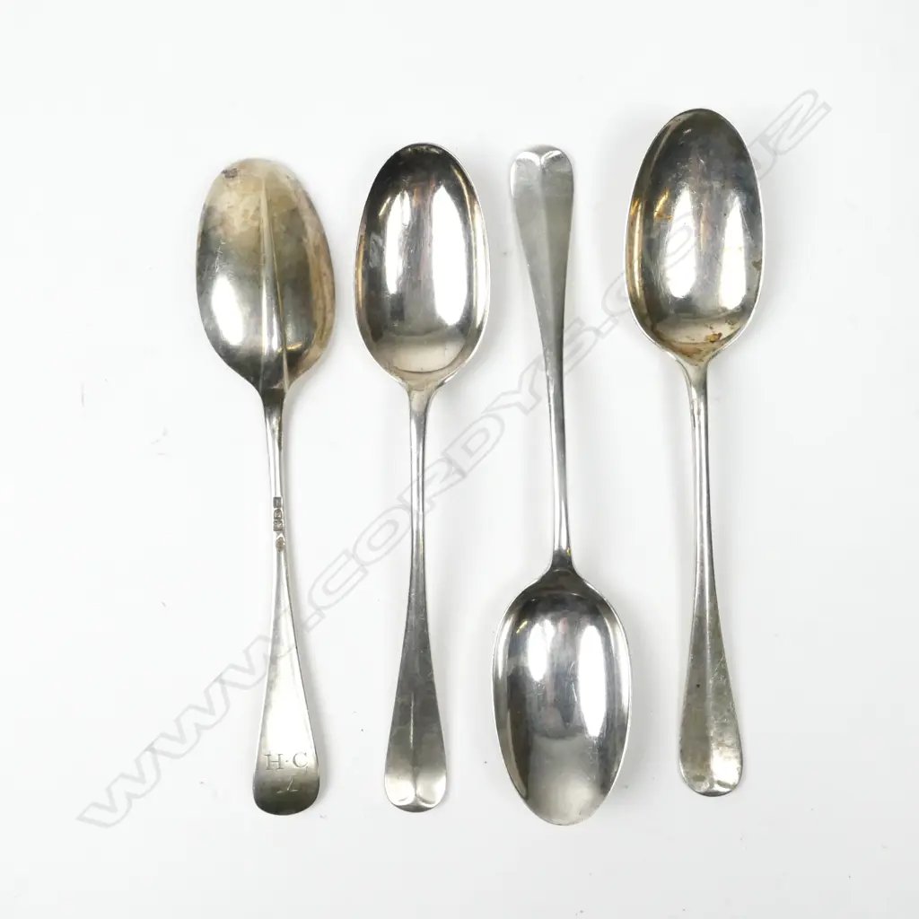 A matching set of four Hanoverian rat-tailed silver tablespoons Image 1++