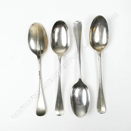 A matching set of four Hanoverian rat-tailed silver tablespoons