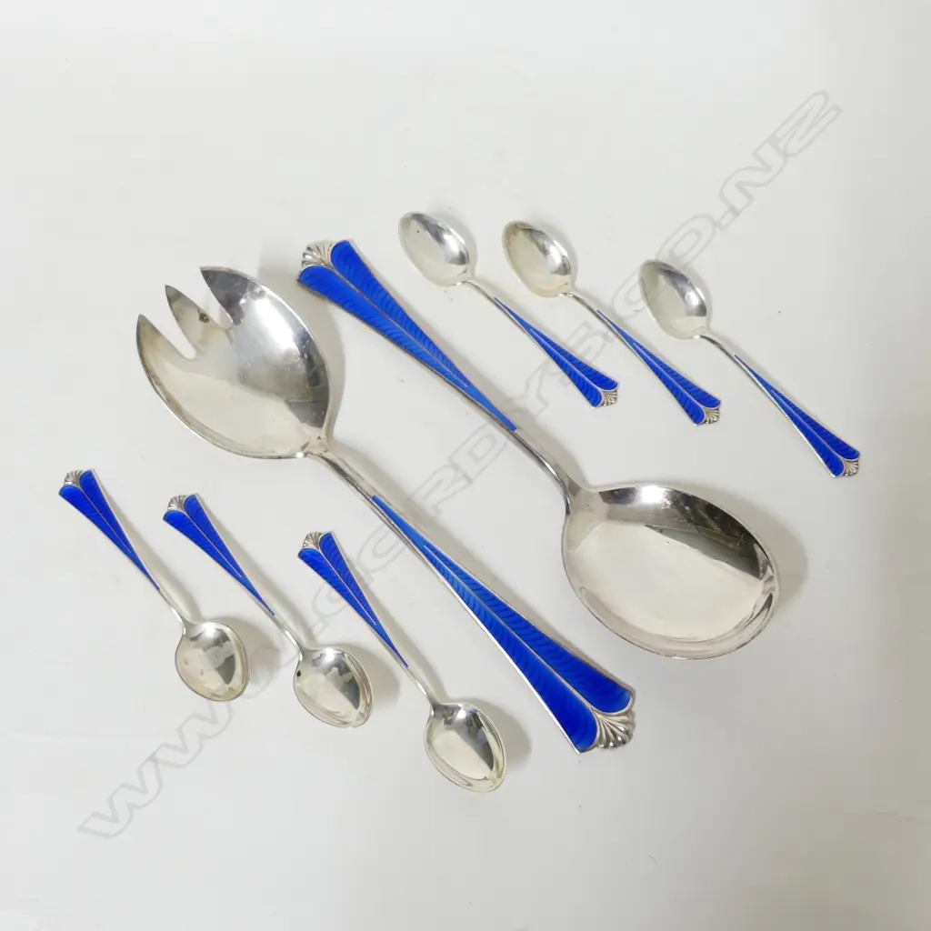 A pair of Norwegian silver serving spoons and six coffee spoons Image 1++