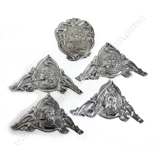 Five small silver art Nouveau panels