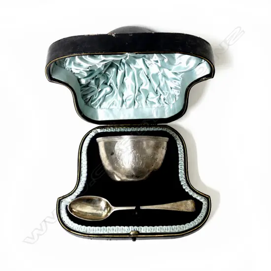 A late Victorian boxed sugar bowl and spoon