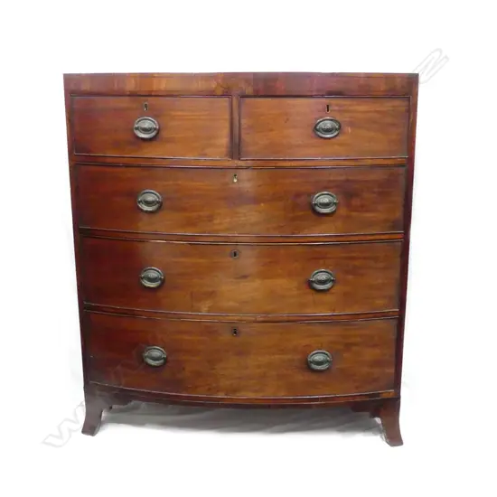 A Georgian mahogany bowfront five drawer chest