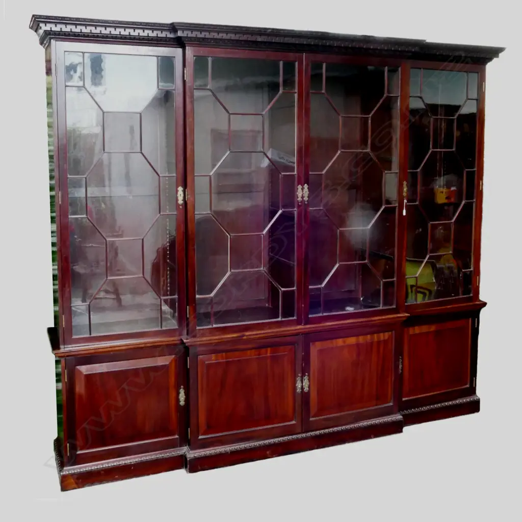 A large and impressive mahogany glazed breakfront bookcase cabinet Image 1++