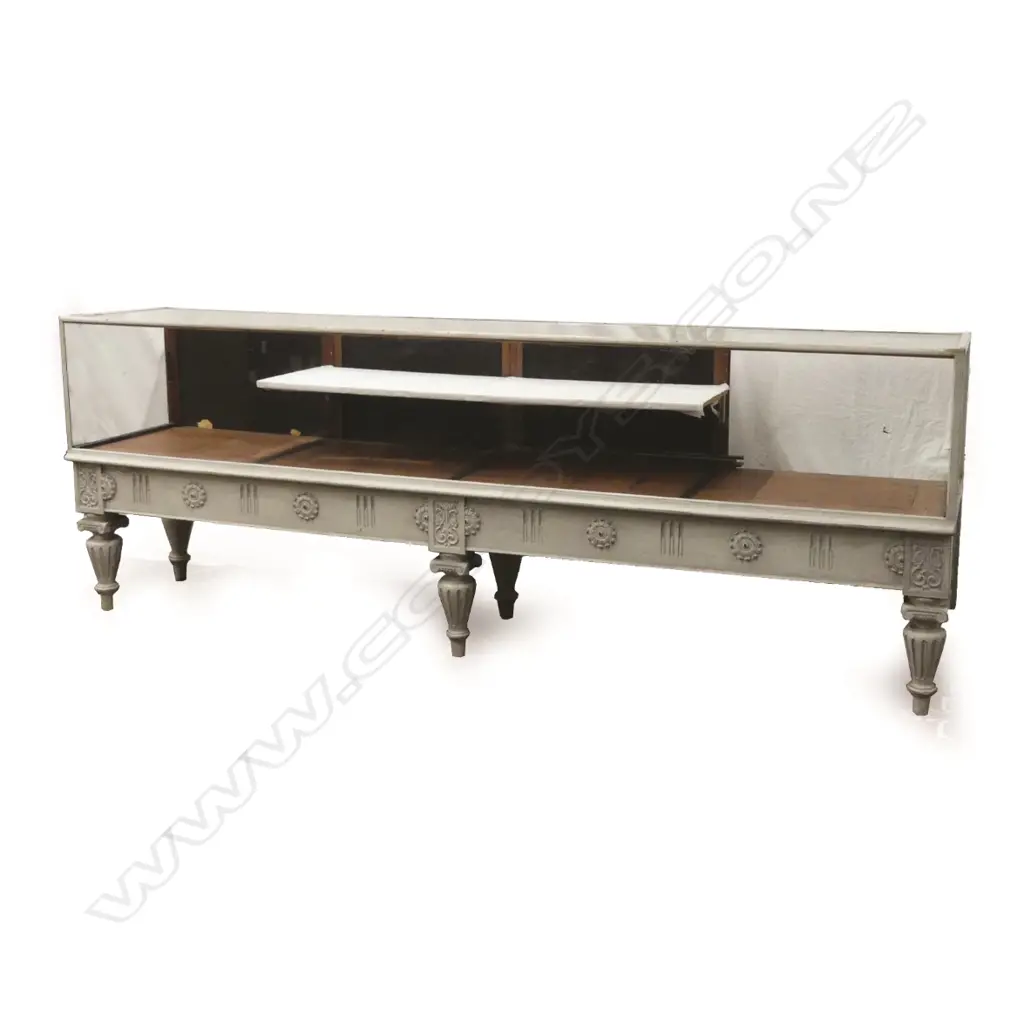 A large long old off-white paint finish shop counter display cabinet Image 1++
