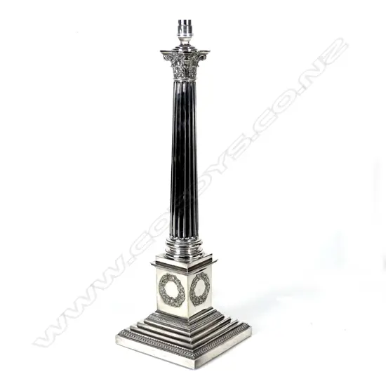 A very good silver plated Corinthian column table lamp