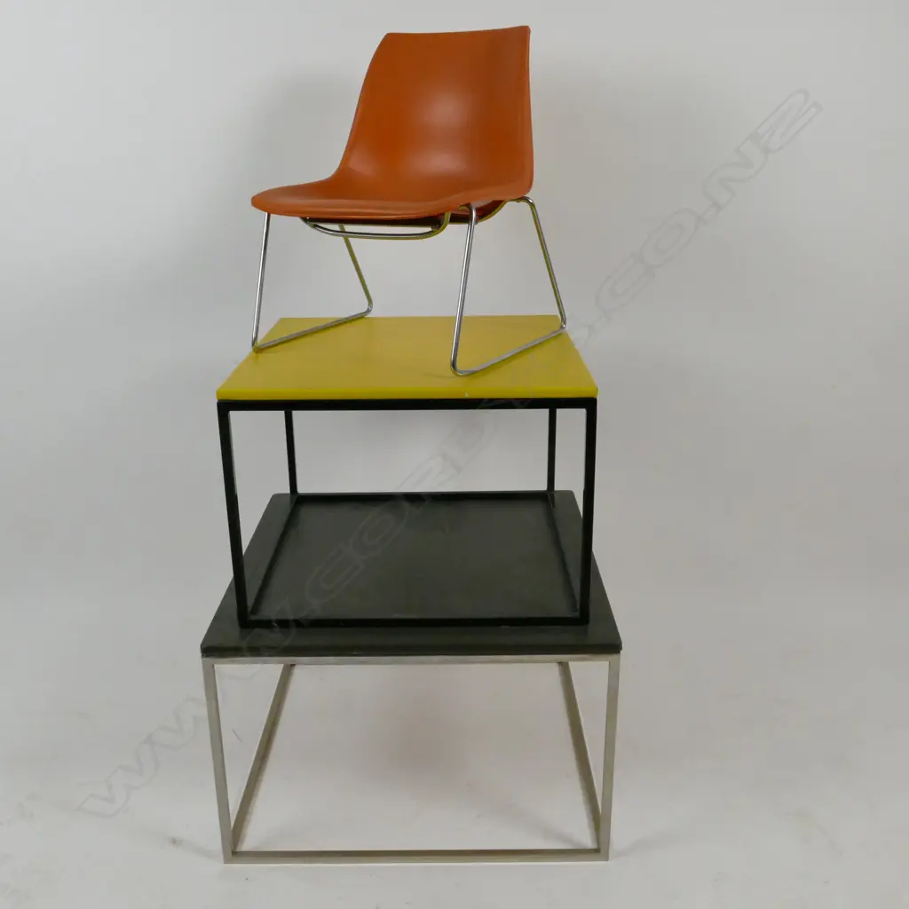 Three small metal framed tables and a Sebel Mini Hobnob chair Image 1++