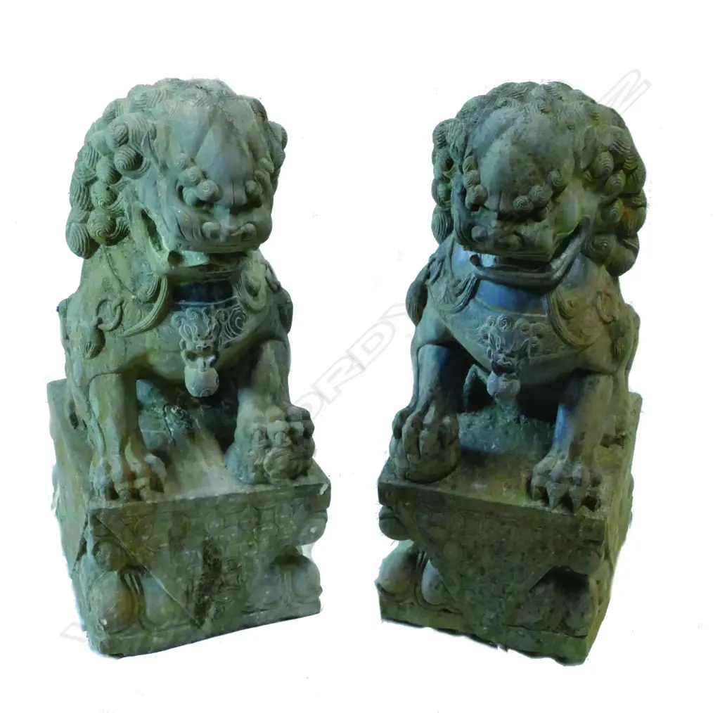 A pair of old Chinese carved stone temple lion dogs Image 1++