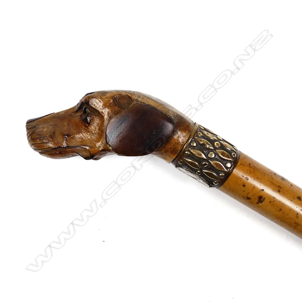 A dog head carved malacca cane walking stick Image 1++