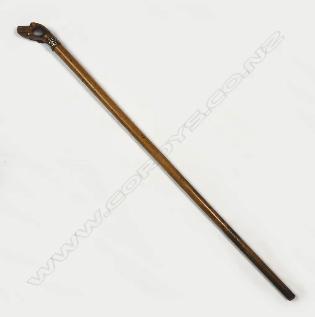 A dog head carved malacca cane walking stick Image 1++