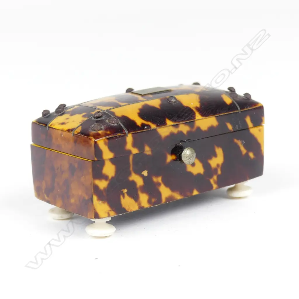 A small 19thC tortoiseshell trunk form trinket box Image 1++
