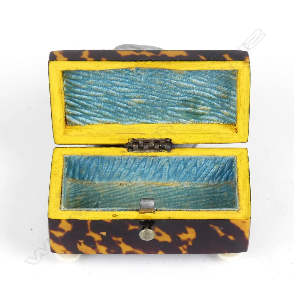 A small 19thC tortoiseshell trunk form trinket box Image 1++