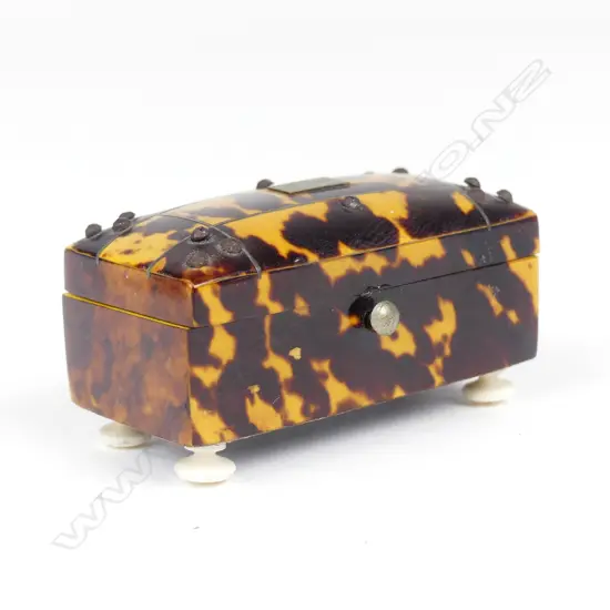 A small 19thC tortoiseshell trunk form trinket box