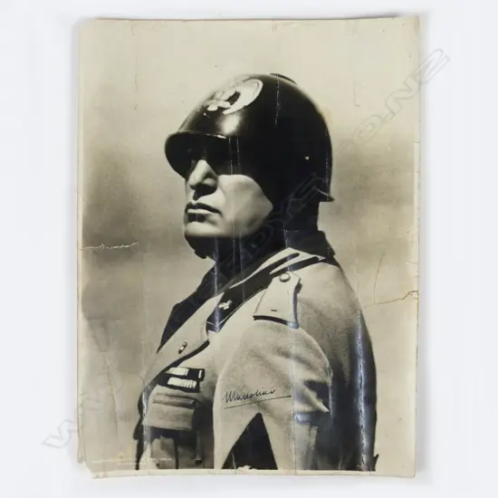 A vintage large format signed photograph of Benito Mussolini