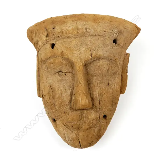 An early Egyptian carved wood sarcophagus mask