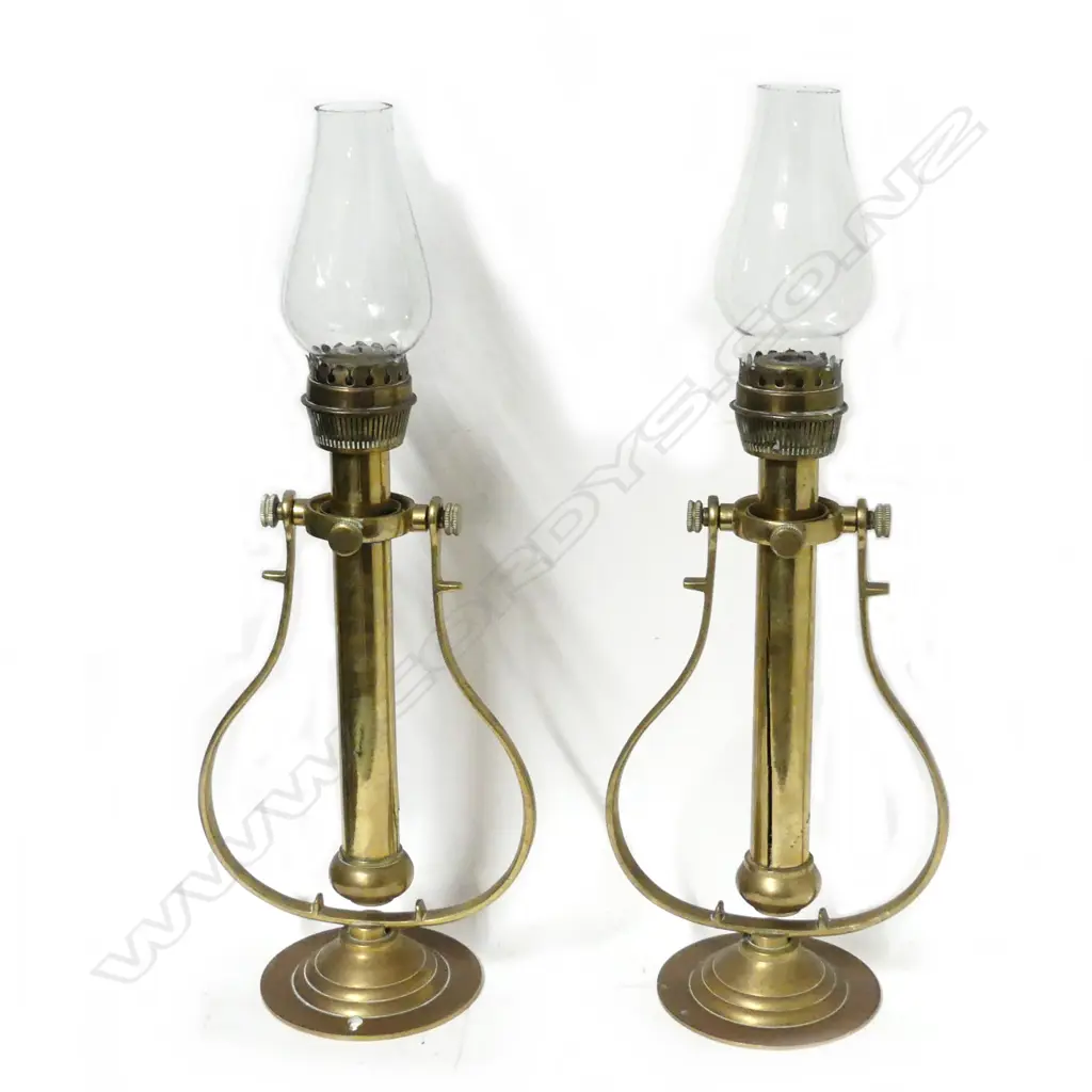 A pair brass ship's gimbaled candle lamps Image 1++