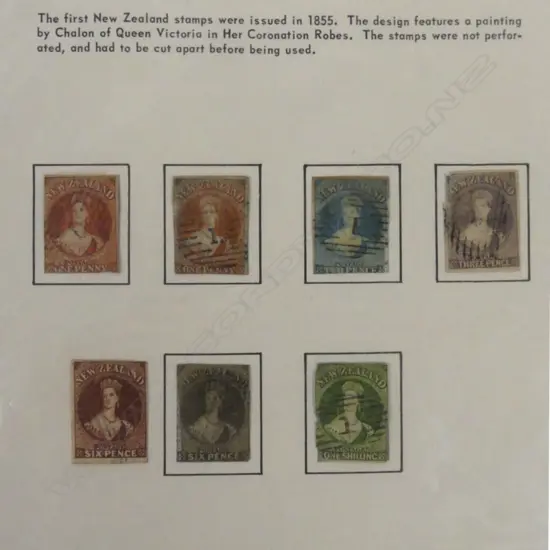 A set of seven N.Z. 1855 imperf. Full-Face Queens stamps