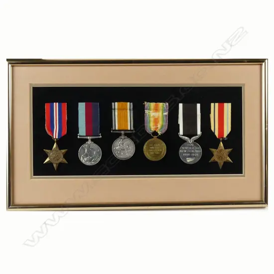 A framed WWI/WWII medal group
