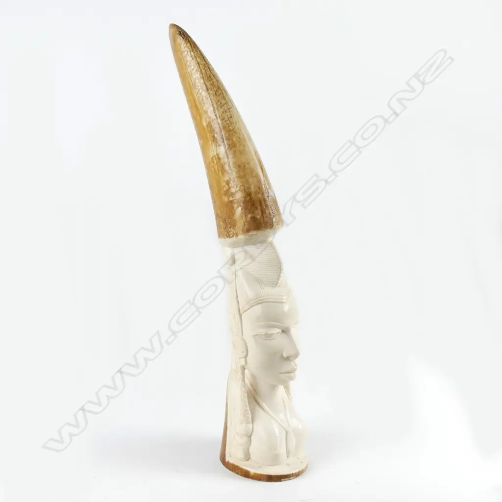 An African carved ivory female bust tusk section Image 1++