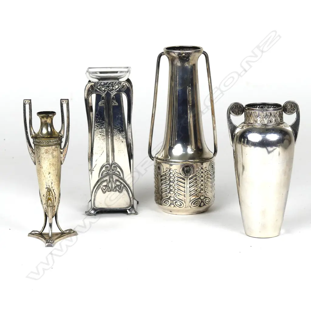 Four various small WMF silver plated vases Image 1++
