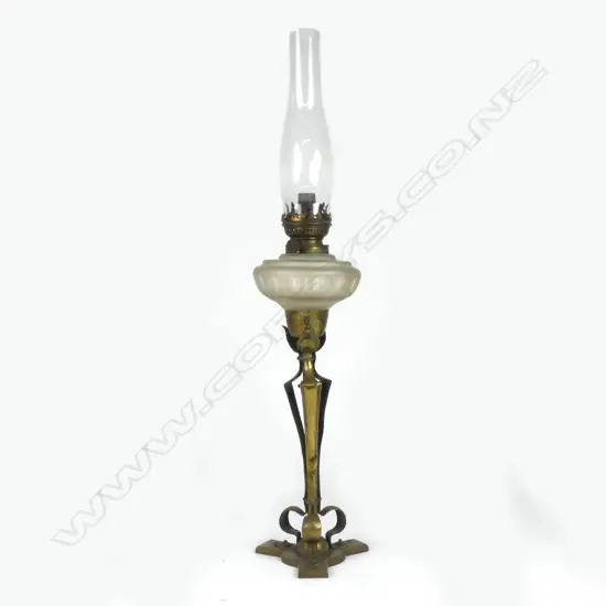 An Arts & Crafts brass kerosene lamp
