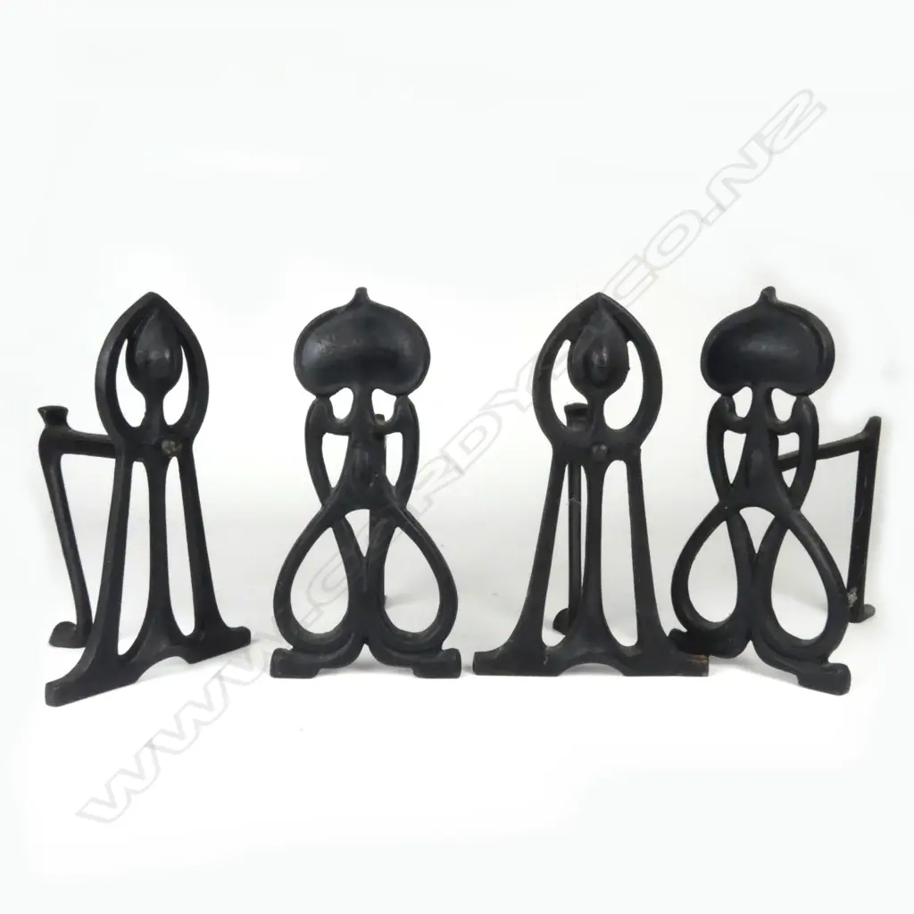 Two pairs of Art Nouveau cast iron fire dogs Image 1++