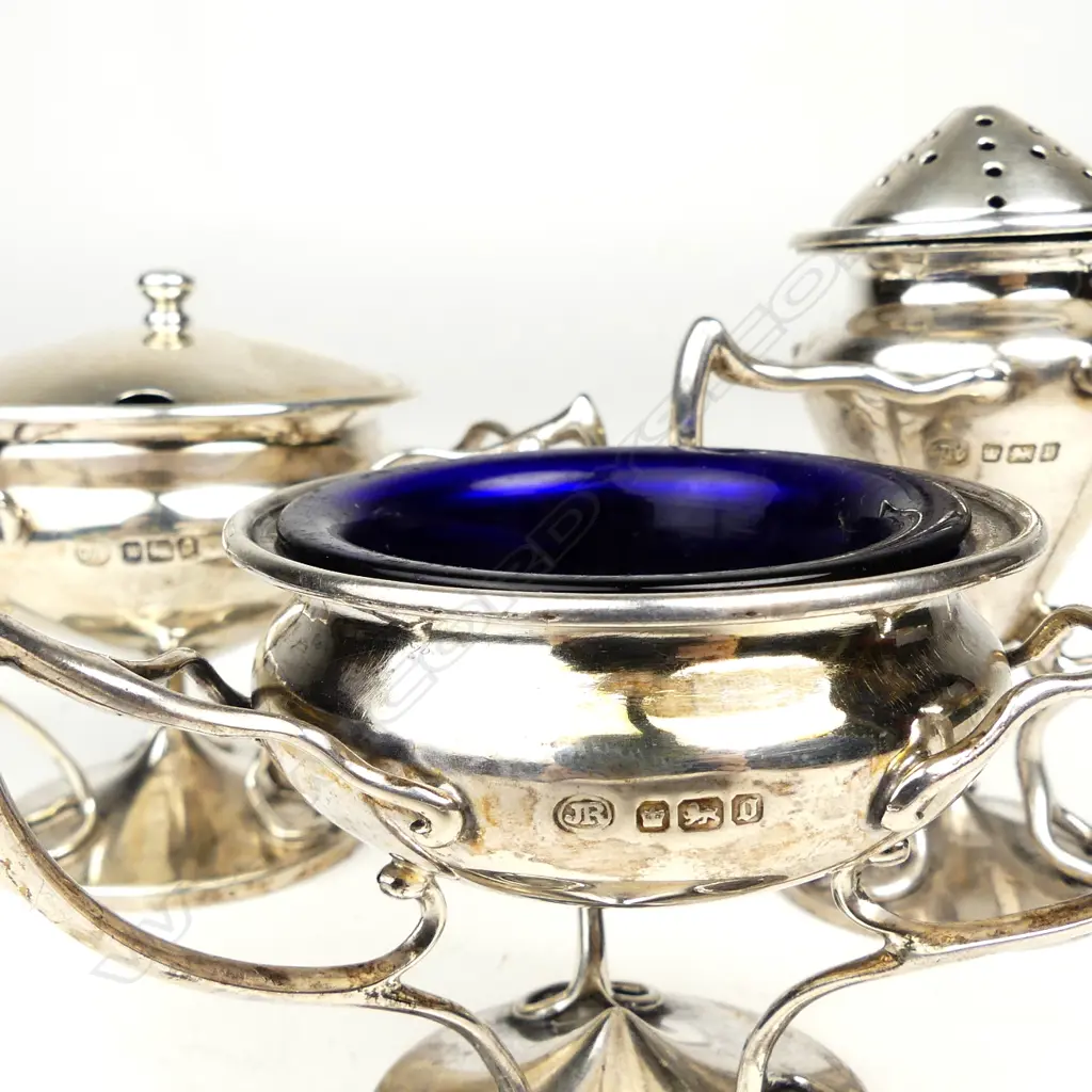 An Art Nouveau three piece silver condiment set Image 1++