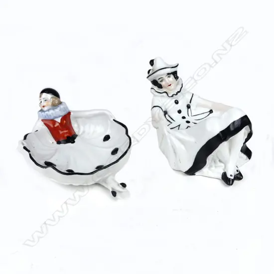 Two European porcelain Art Deco Columbine figural dishes