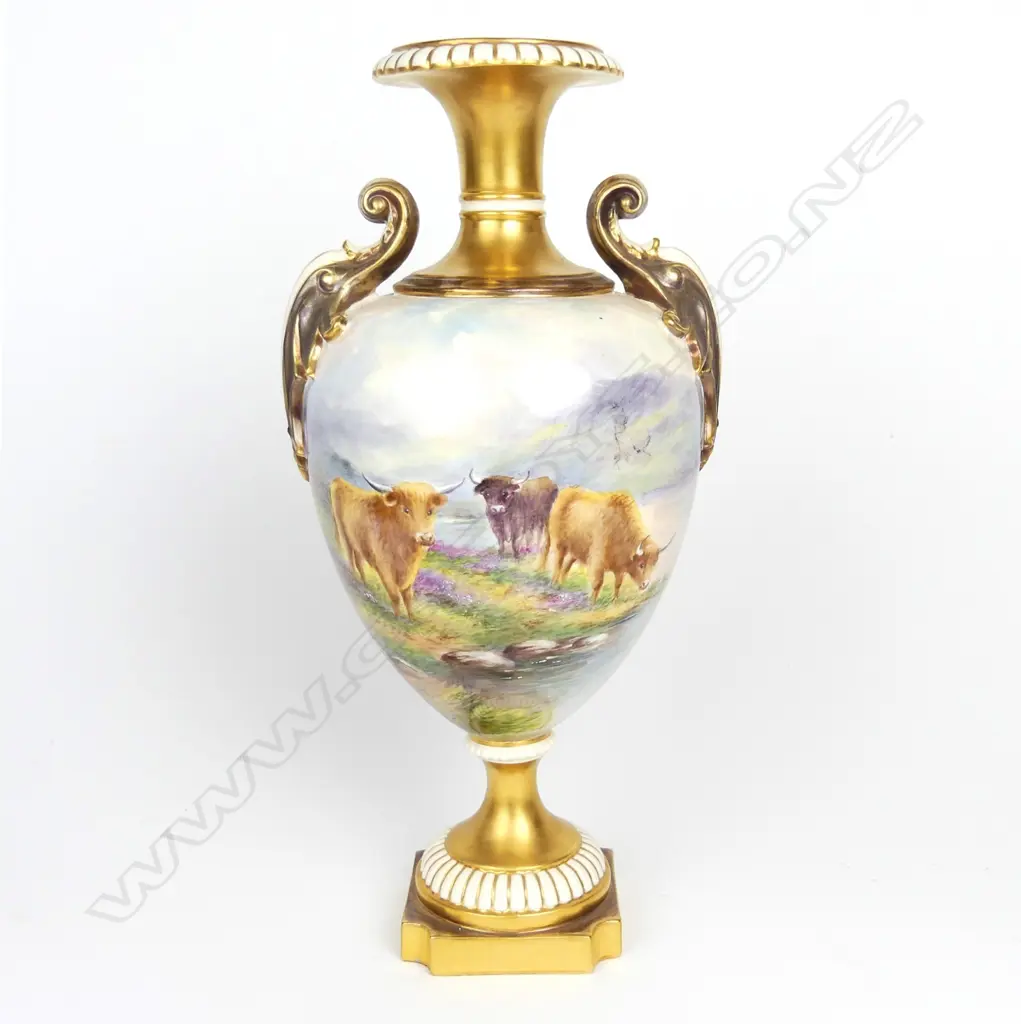 A large Royal Worcester two handled vase Image 1++