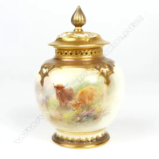 A Royal Worcester potpourri vase and cover painted by Harry Stinton